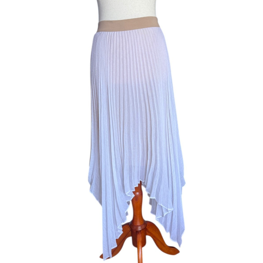 BCBG Maxazria White Pleated Asymmetric Long Maxi Skirt Lined Small S